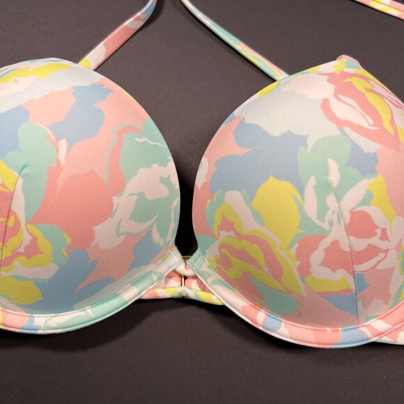 Victoria Secret 32C S Bombshell Push Up Bikini Top Bottom Set Blue Pink Pastel - Picture 7 of 16